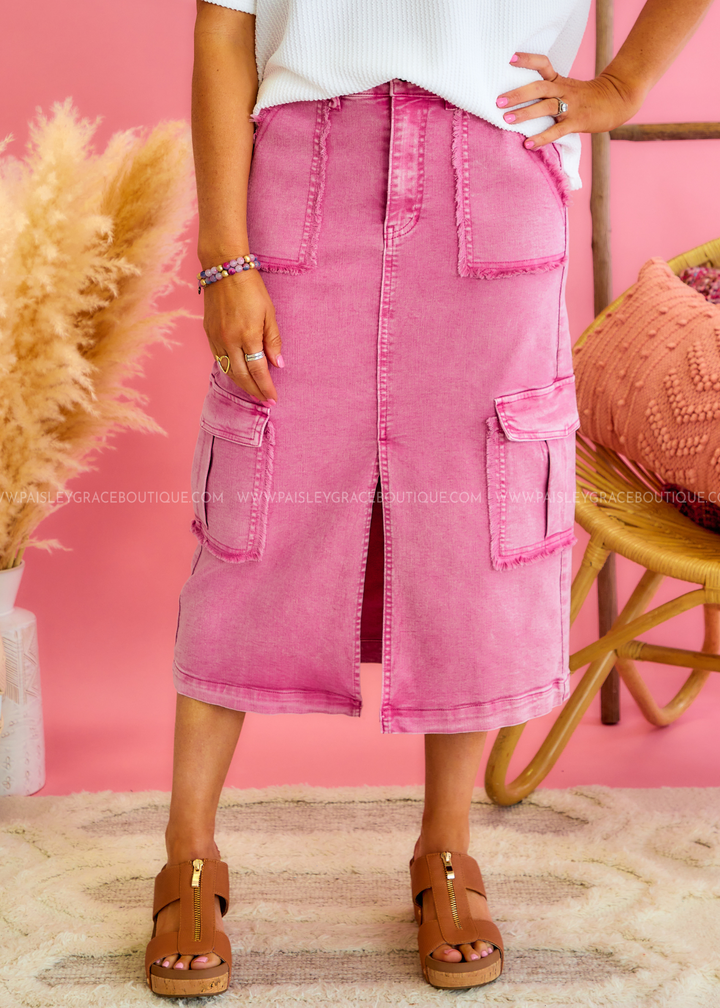 Demi Fringe Cargo Skirt - Pink Wash