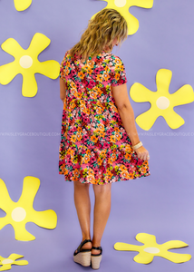 CozyCo Floral Print Tiered Dress