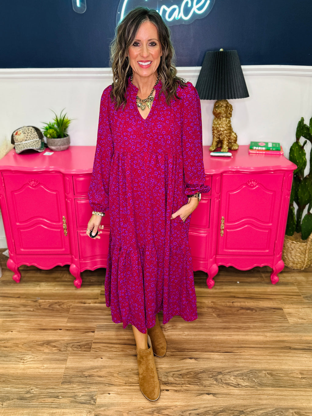 Notch Neck Floral Print Maxi Dress
