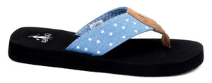 Summer Break Flip Flops by Corkys - Blue Denim Stars