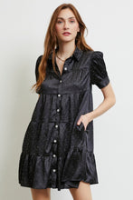 Load image into Gallery viewer, Heyson Tiered Beaded Satin Shirt Dress - Black or Blue
