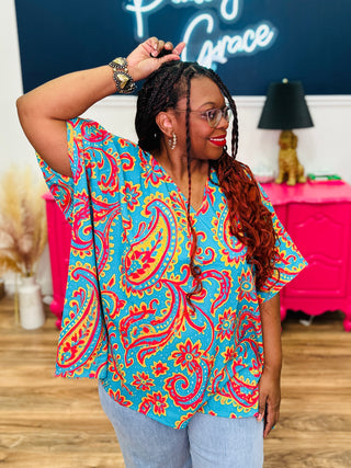 Colorful V-Neck Paisley Top