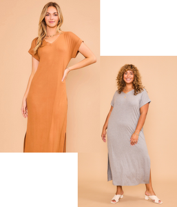 CozyCo Short Sleeve Soft Maxi Dress - 2 Colors