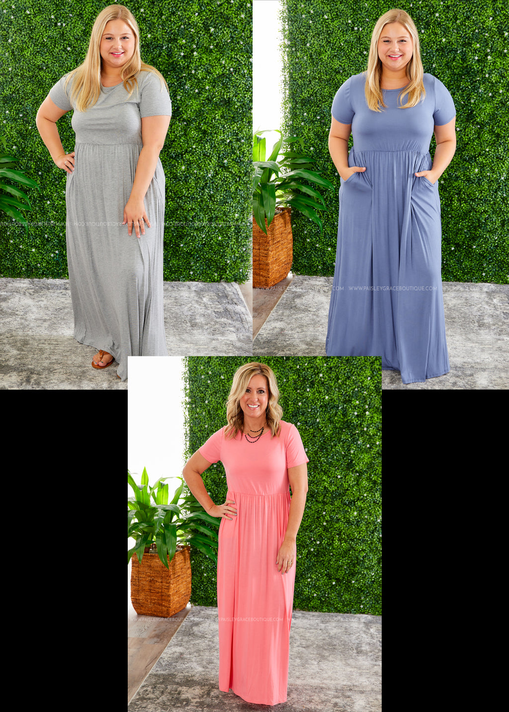 Alexandra Maxi Dress - Grey, Coral or Denim