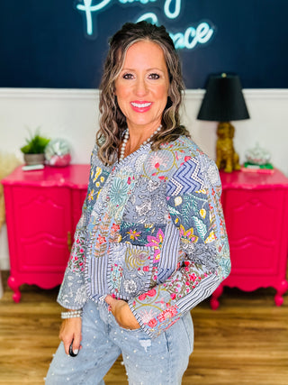 Reversible Floral Print Quilted Patch Jacket - FINAL SALE