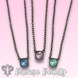 Austrian Square Crystal Chain Necklace 10mm - Blue/Silver