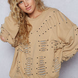 POL Round Neck Long Sleeve Roomy Fit Top
