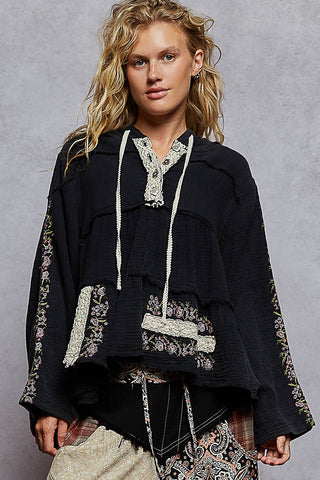 POL Long Sleeve Relaxed Fit Hoodie Top