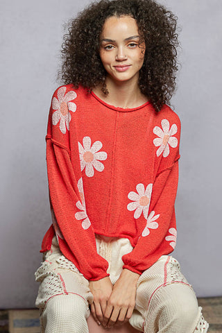 POL 3/4 Floral Print Balloon Sleeve Sweater