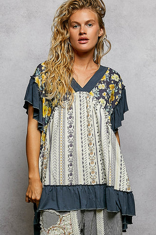 POL V-Neck Short Sleeve Top - Midnight Blue