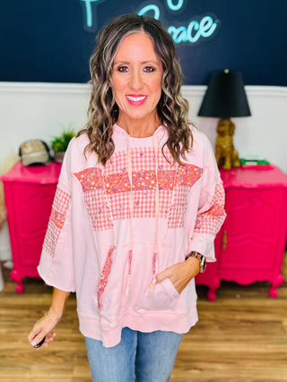 Floral Print Mix Washed Hooded Pullover