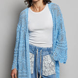 POL 3/4 Relaxed Fit Sweater Cardigan - Sky Blue - FINAL SALE