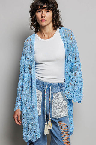 POL 3/4 Relaxed Fit Sweater Cardigan - Sky Blue