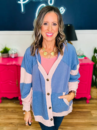 Washed Colorblock Cardigan Mixed Media