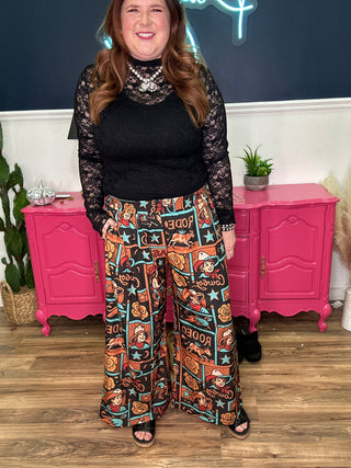 Cowboy Print Elastic Waist Pants