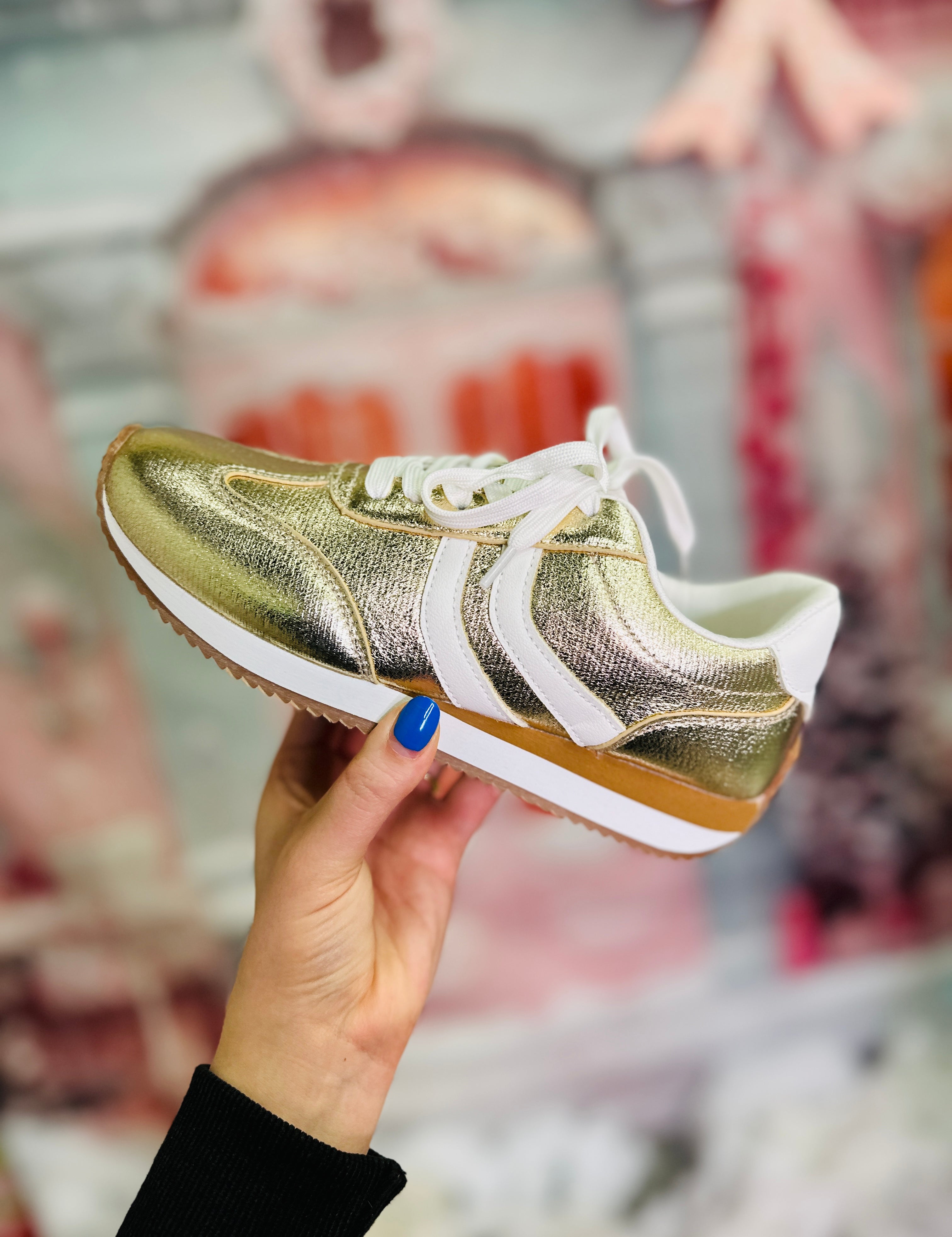 Kickoff Gold Crinkle Metallic Sneakers by Corkys