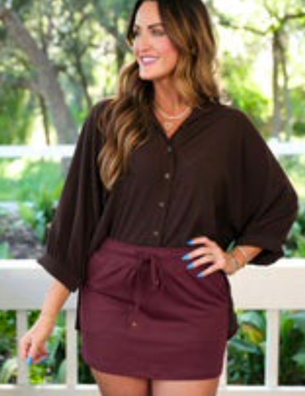 PREORDER - Sloane Button Up Top- Chocolate