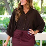 PREORDER - Sloane Button Up Top- Chocolate