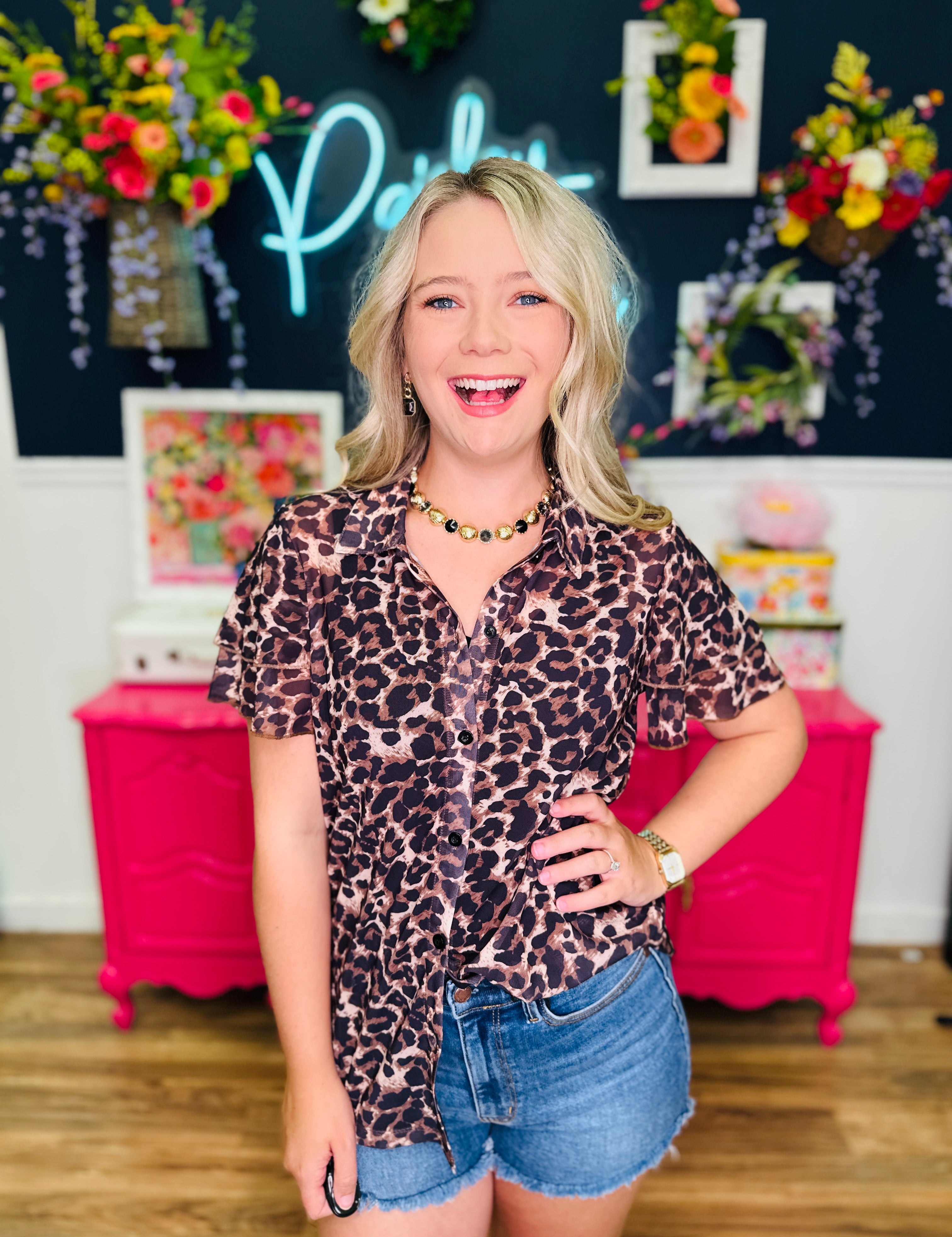 Untamed Leopard Mesh ShortSleeve Top