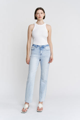 Raw Hem Ankle Straight Jeans By Mica  - PREORDER