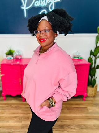 Annalise Scuba Half Zip Pullover - Lt Rose