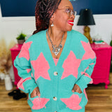 Fuzzy Knit Button Down Star Cardigan - LAST ONES FINAL SALE