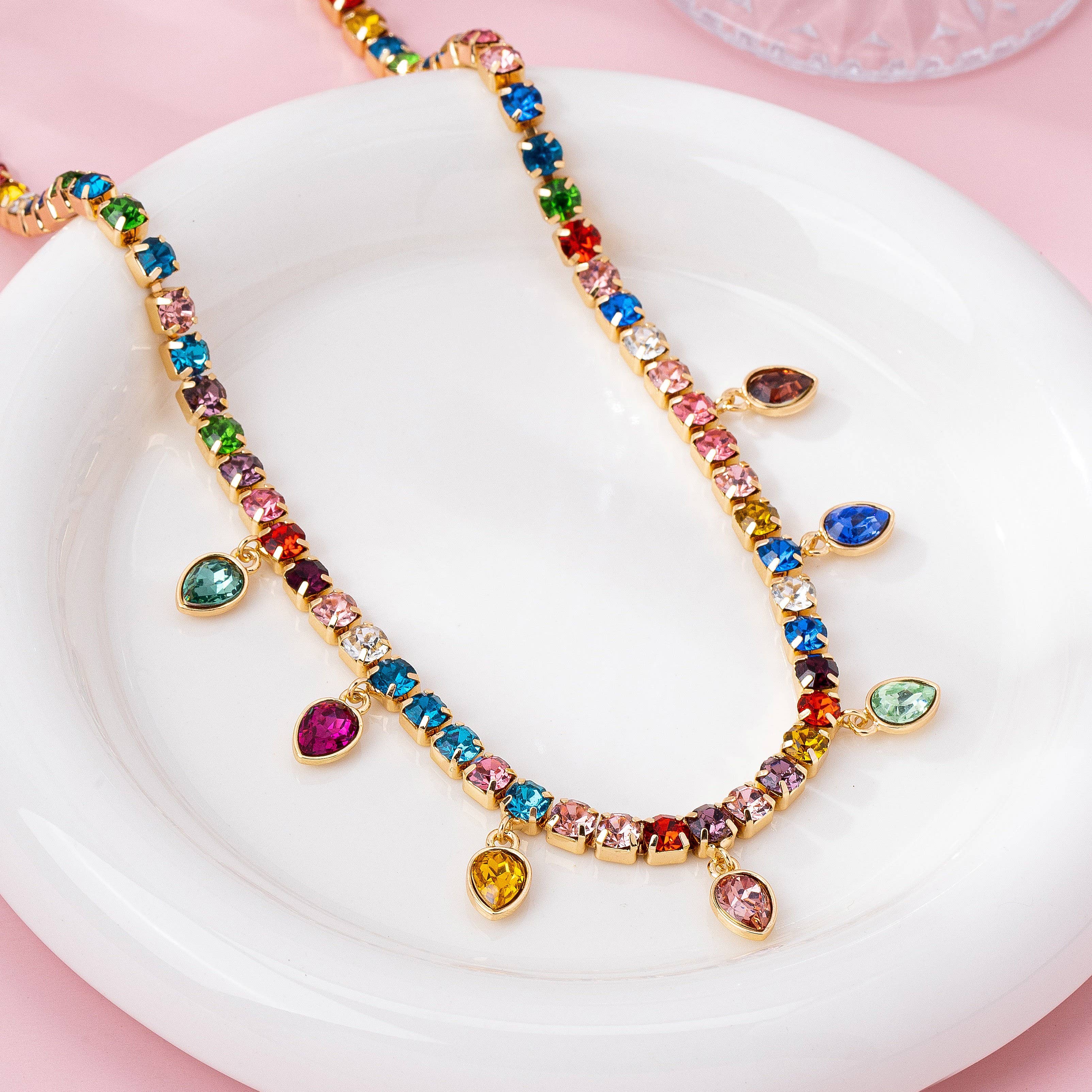 Social Shimmer Crystal Tennis Teardrop Necklace