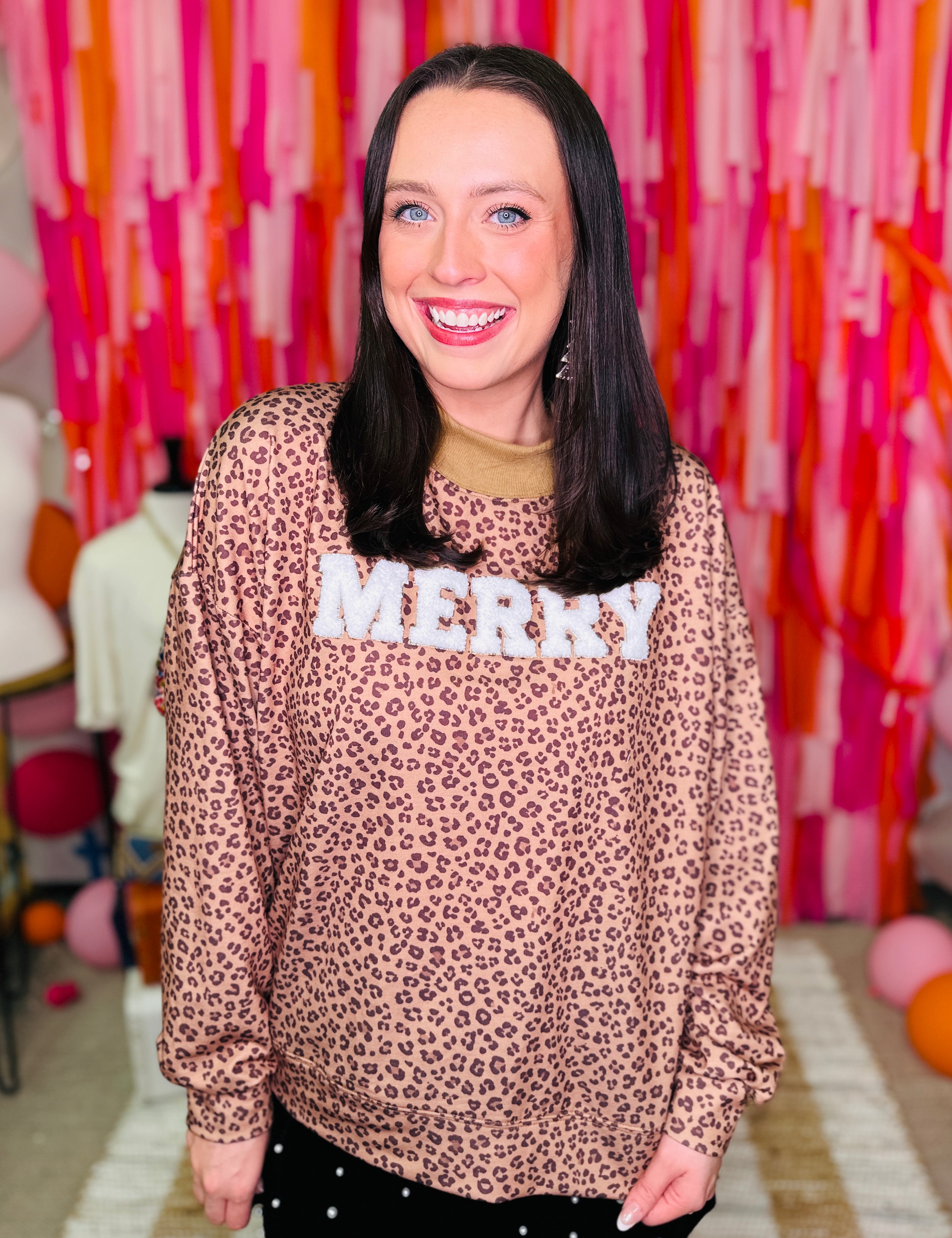 "Merry" on Leopard Mock Neck Top  - PREORDER