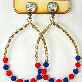 Patriotic Teardrop Earring, Austrian Crystal - Multi