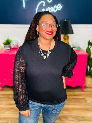 Vivienne Black Lace Sleeve Top