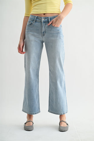 Mid Rise Wide Leg Ankle Jeans By Mica  - PREORDER