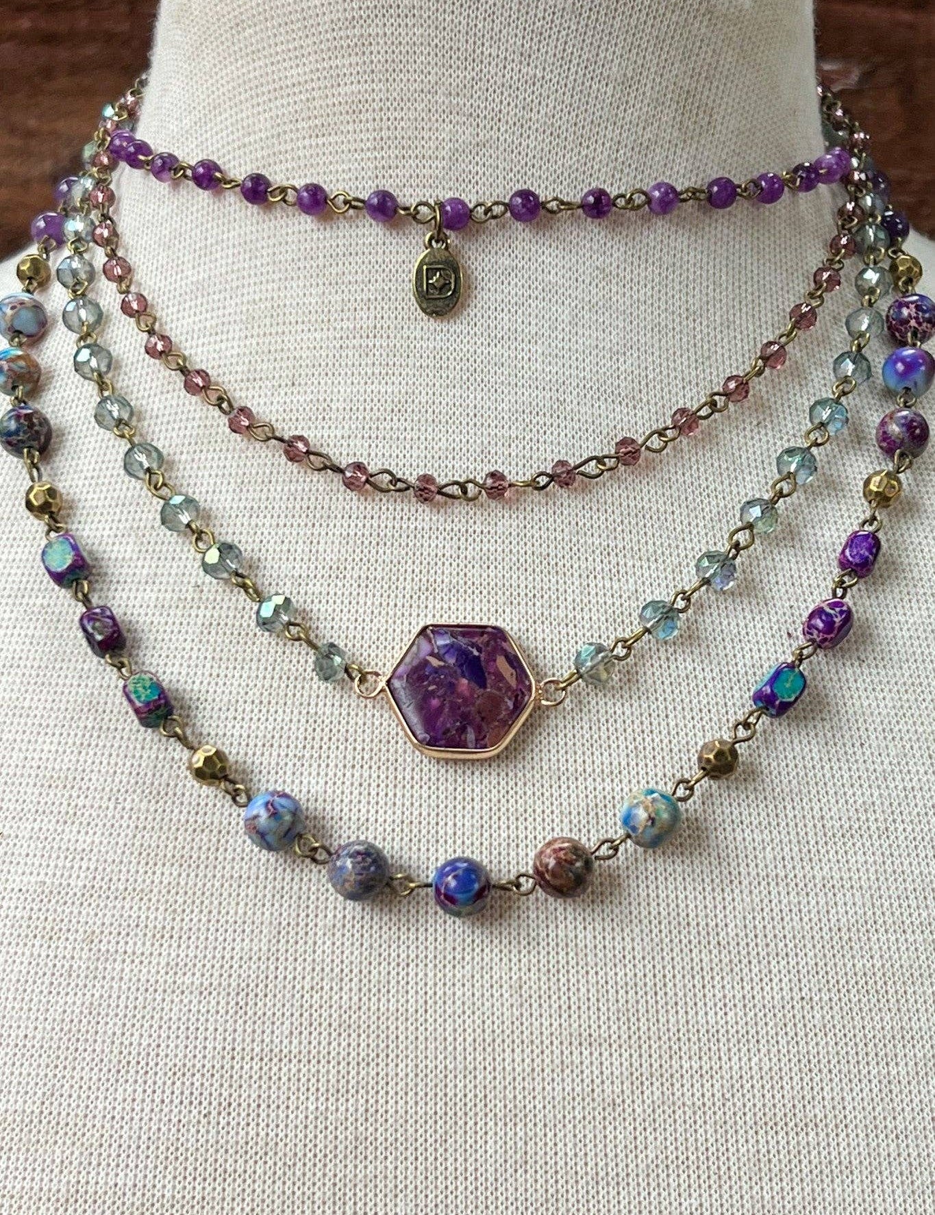 Janet Layered Multi-Wear Necklace - Purple