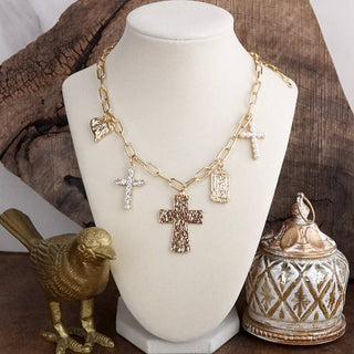Faith & Heart – Multi Charm Necklace on Paperclip Chain