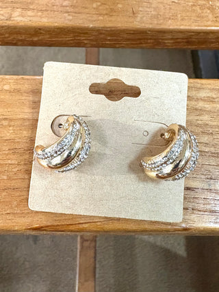 Gold & Crystal Huggie Earrings