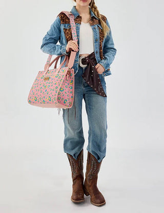Wrangler Leopard Print Oversized Tote with Strap - Pink