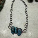 Authentic Turquoise Twisted Silver Chain Necklace - CIJ 89
