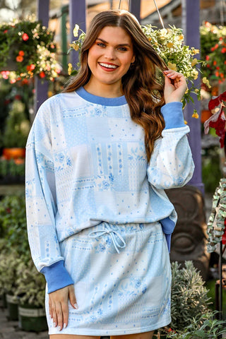 Printed Terry Skort Set - Blue Patchwork PREORDER