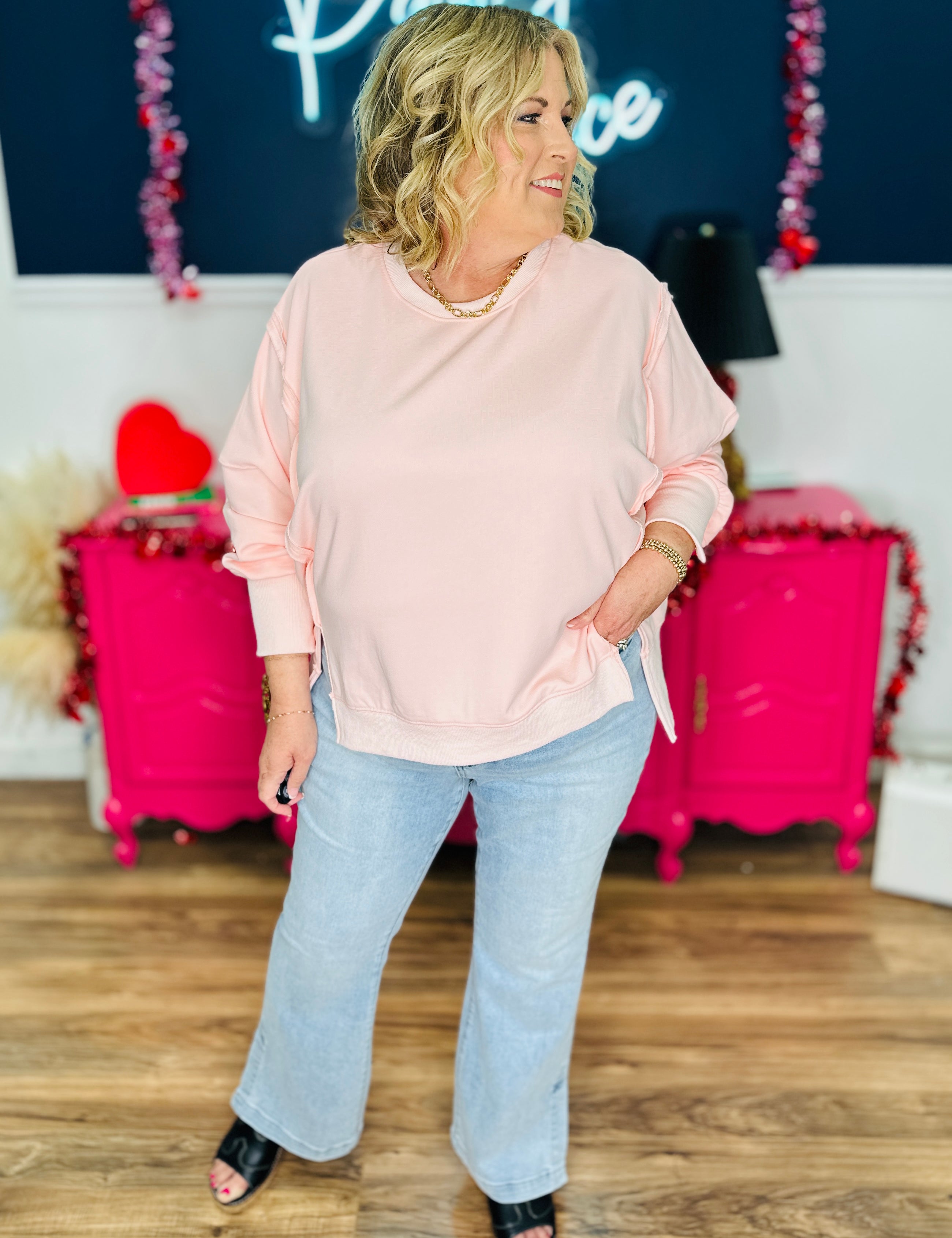 Blush French Terry High Low Hem Oversized Top - FINAL SALE