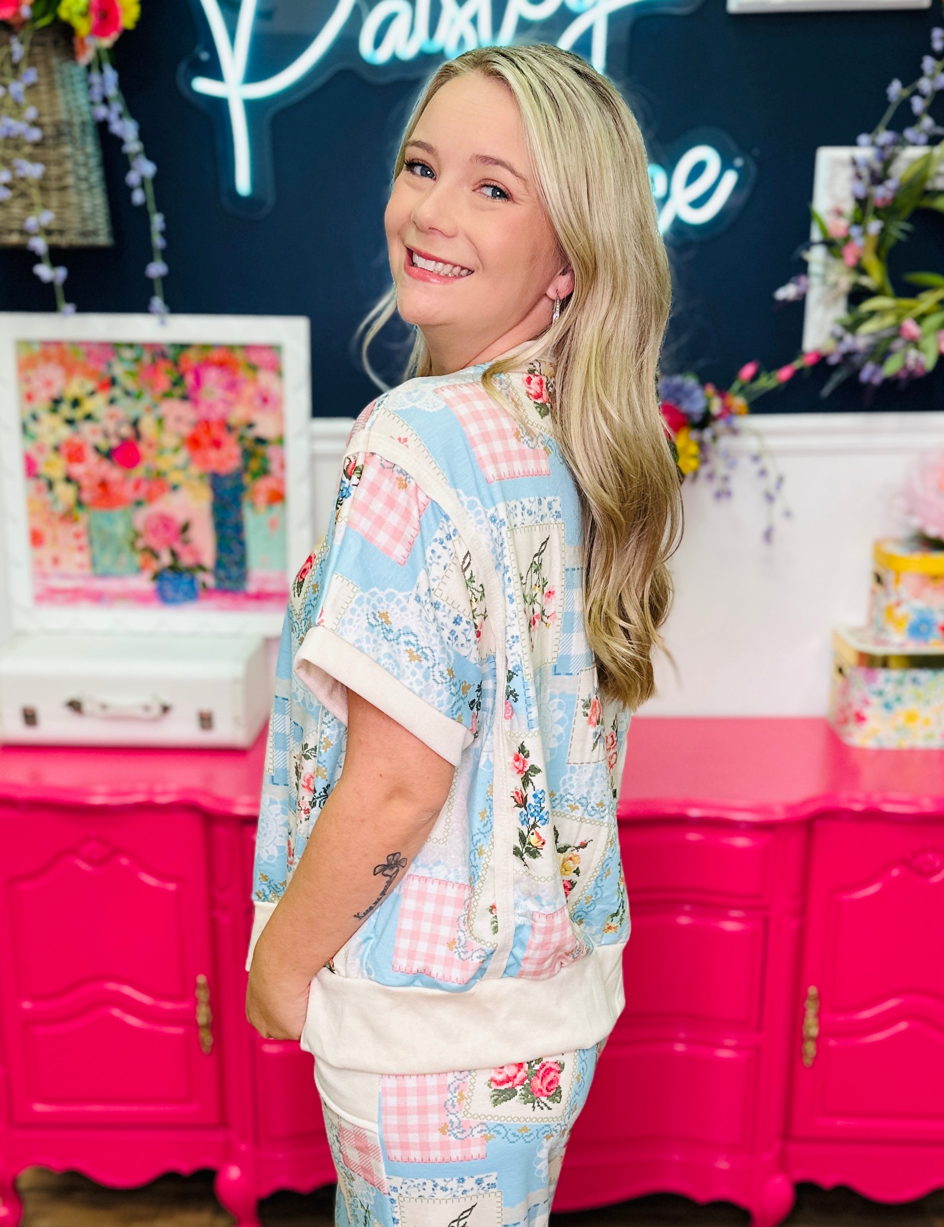 Patterns, Petals & Patches Top