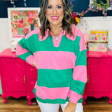 Easy Like Sunday Sweater - Pink & Green