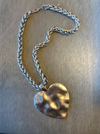 Large Chain Hammered Heart Necklace
