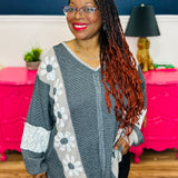 Heavy Waffle Knit Lace Flower Sweatshirt - Charcoal - FINAL SALE