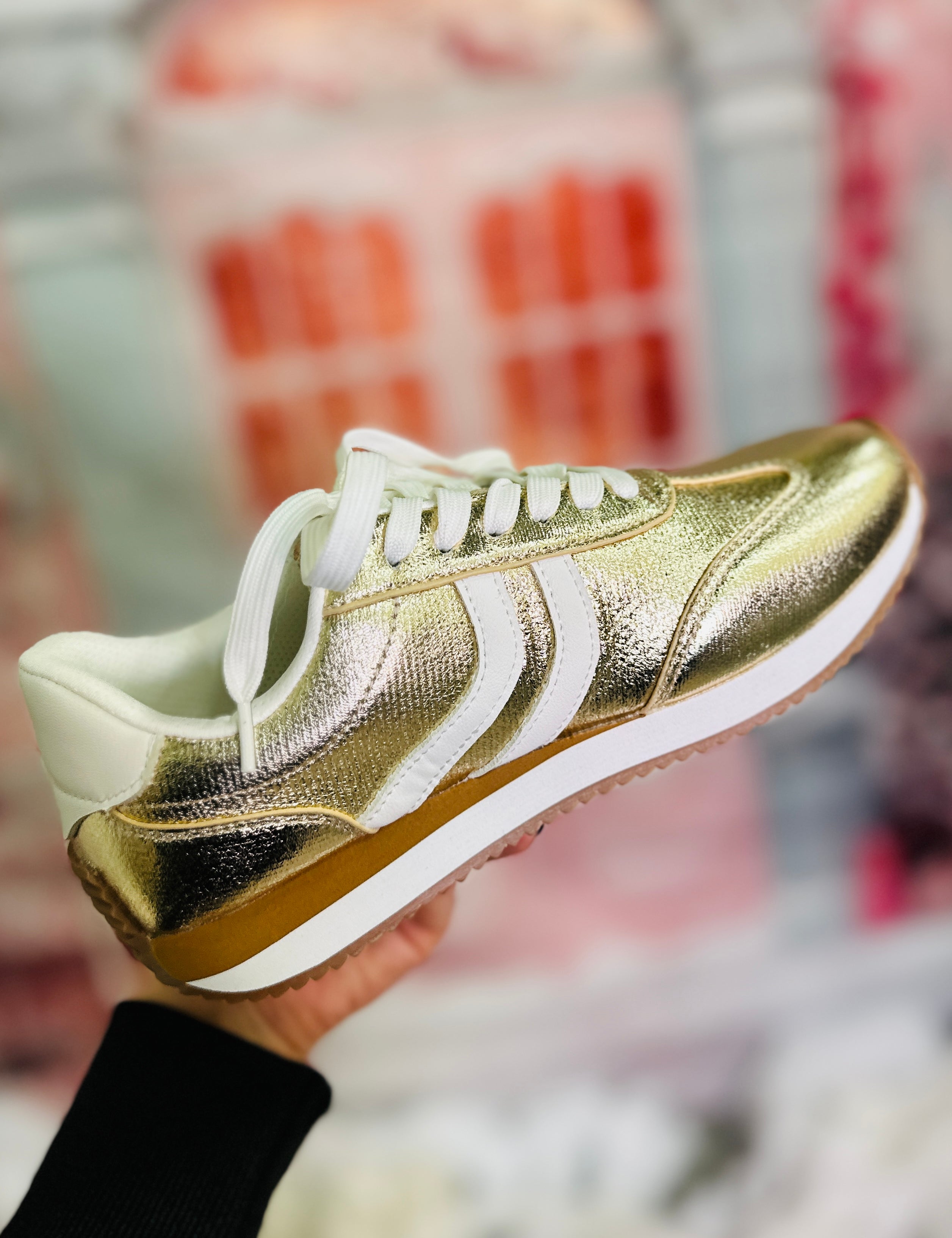 Kickoff Gold Crinkle Metallic Sneakers by Corkys
