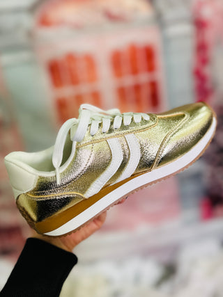 Kickoff Gold Crinkle Metallic Sneakers by Corkys