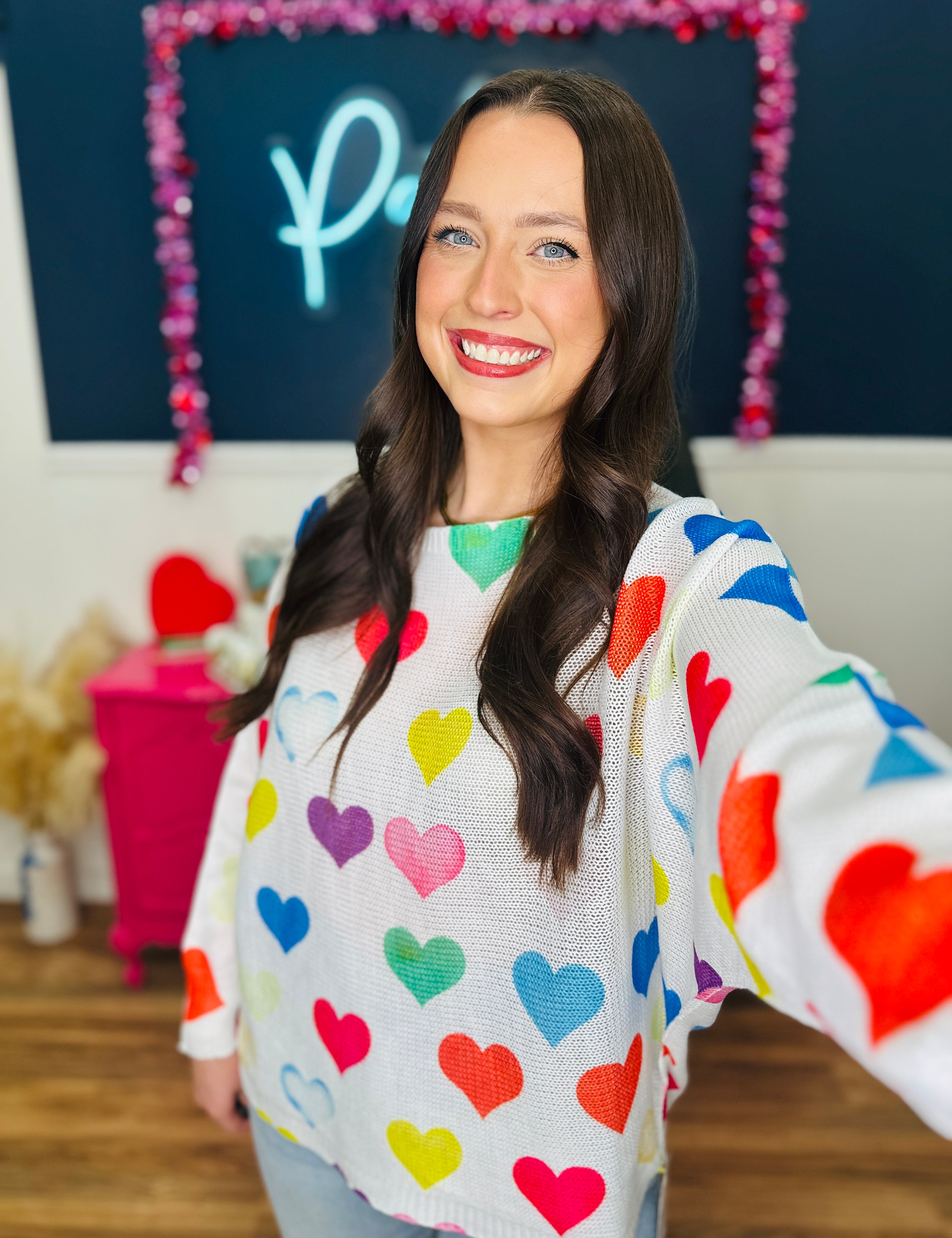 Allegra - Multi Colored Hearts Sweater