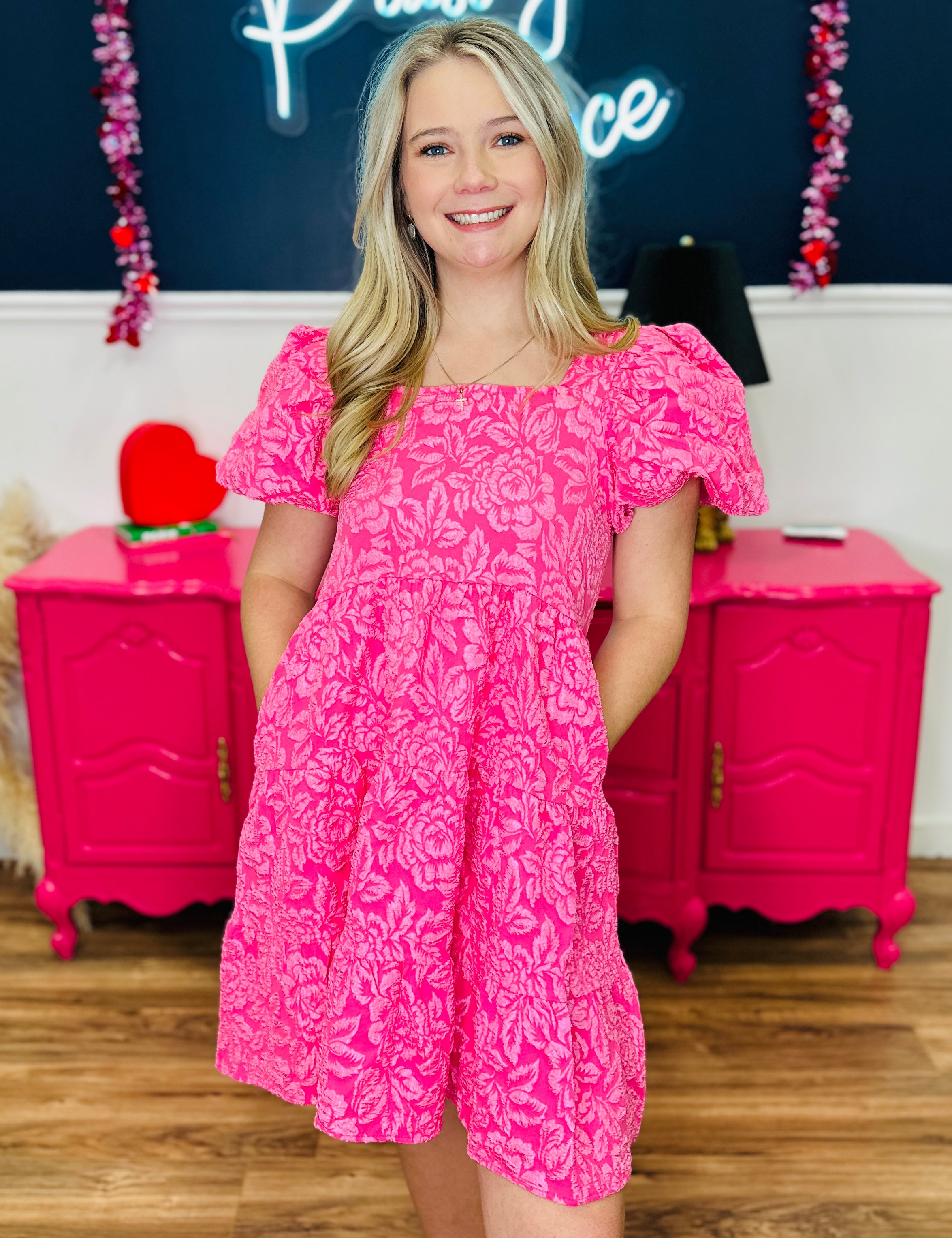 Dolly Doll Jacquard Dress - Pink