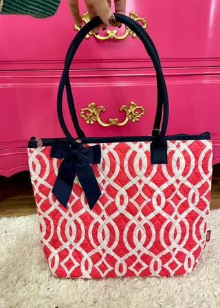 Quilted Tote - Coral Trellis - DOORBUSTER