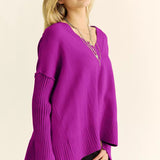 Solid Ribbed Sleeve Side Slit Pullover Sweater (Reg Only) - 2 Colors - LAST ONES FINAL SALE