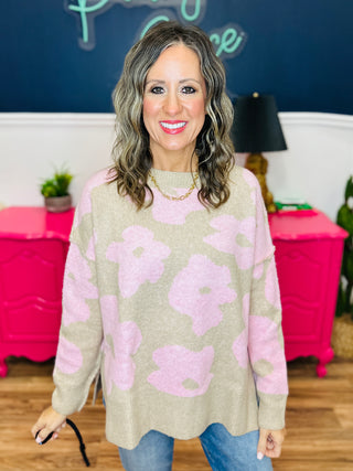 Floral Long Sleeve Loose Fit Pullover Knit Sweater