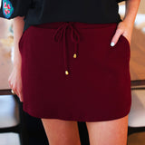 Well Loved Ribbed Skort- Burgundy - PREORDER